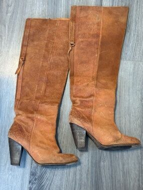 Humanoid Tall Boots Suede Knee-High stacked Heel Fauve Brown 39/8-8.5